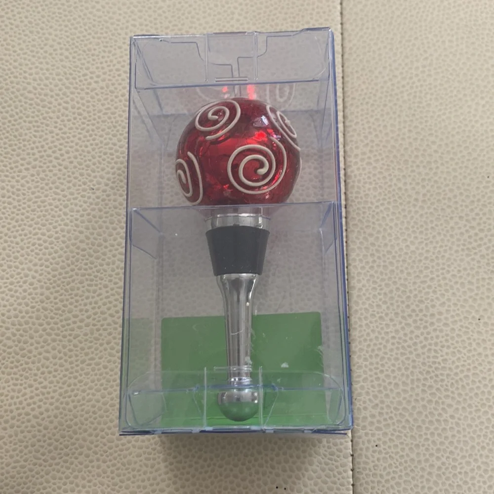 Pier One Wine Bottle Stopper Red/White NEW Spiral Glass Festive Whimsical